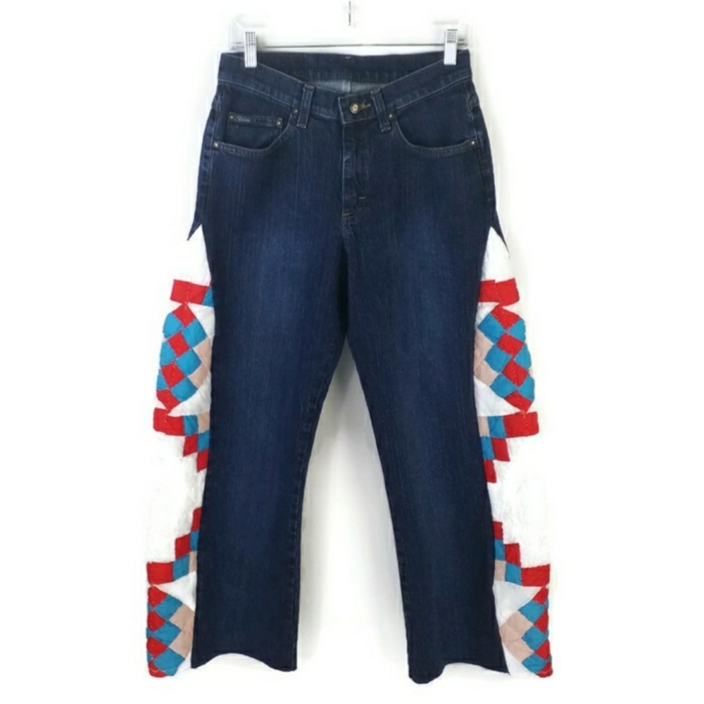 Handcrafted Reworked Vintage Quilt Patchwork Barrel Leg Jeans Womens Size 10